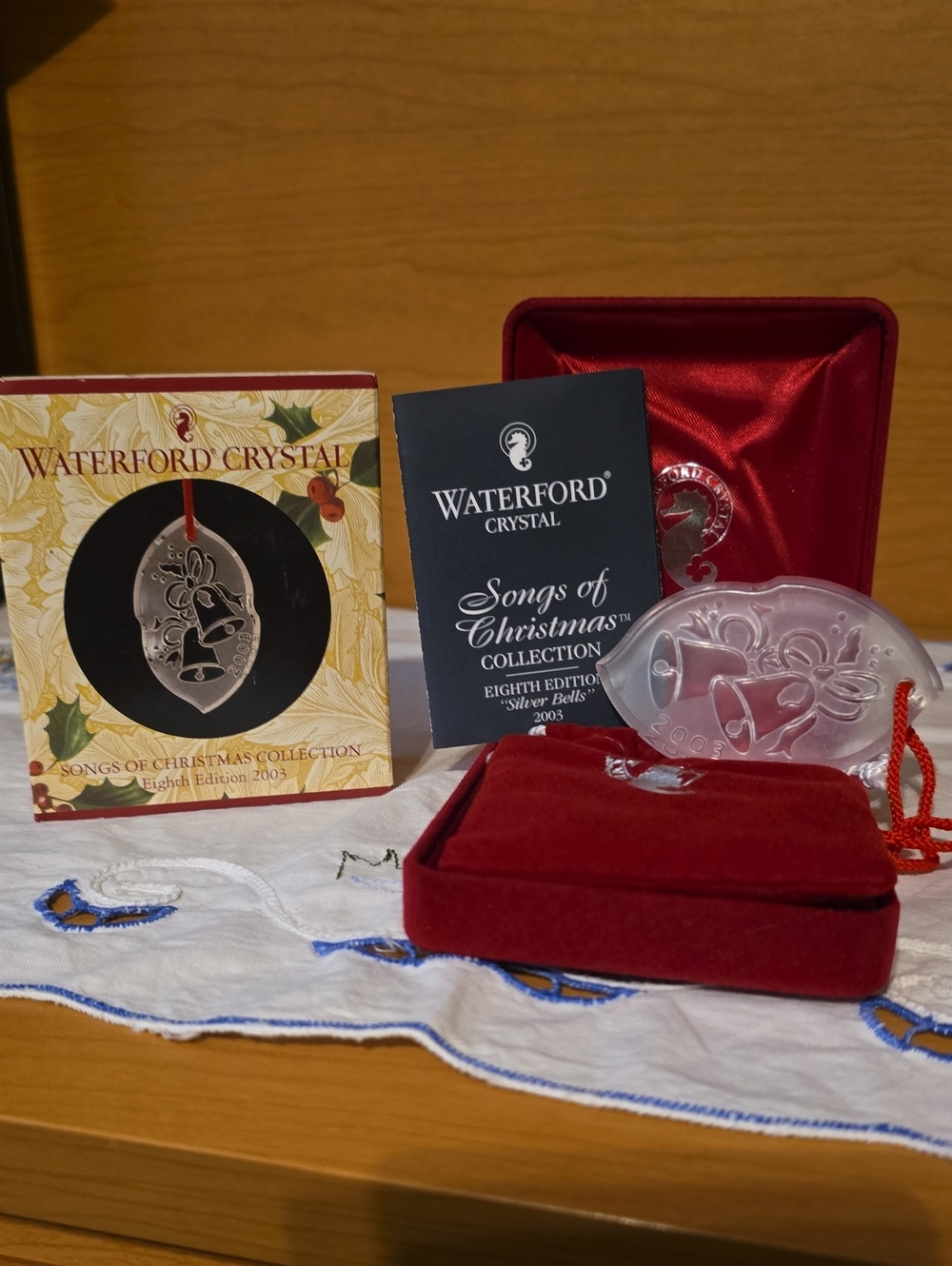 Waterford Crystal Clear 'Silver Bells' Brooch with Red Cord Accent